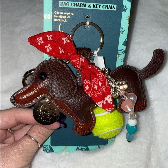 Piper K Dachshund Tennis Ball Scarf Bones Handbag Bag Charm Purse Key Ring Gold - Picture 4 of 4